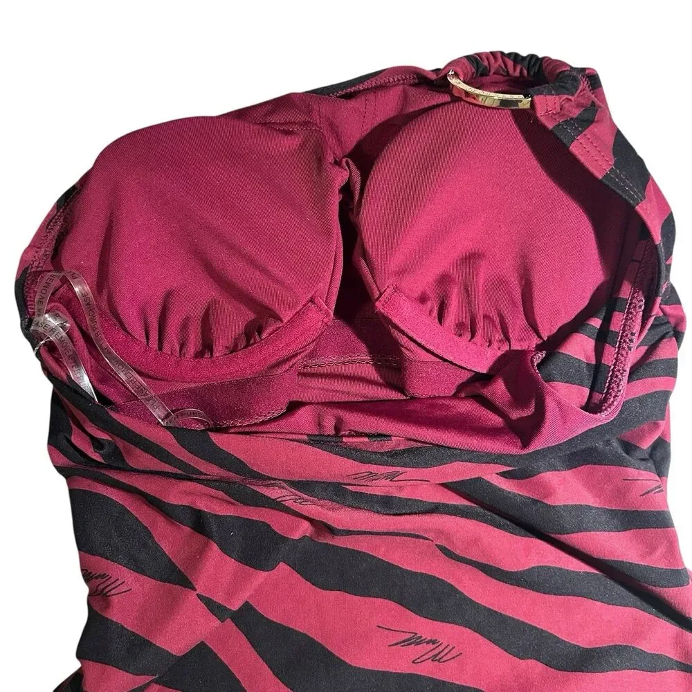 Michael Kors Animal Print One Piece Swimsuit One Shoulder Ruby Black Sz 4 NWT